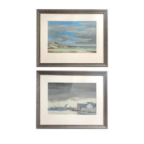Two coastal scenes gouache paintings by Herve de Looze 